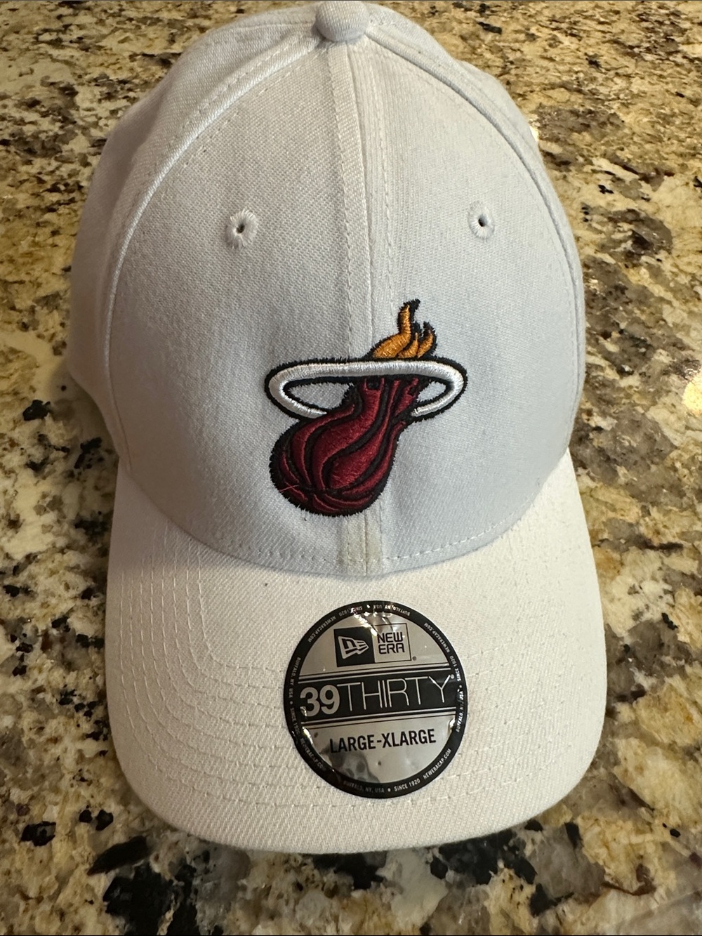 New Era White Miami Heat Flame Logo 39THIRTY Cap